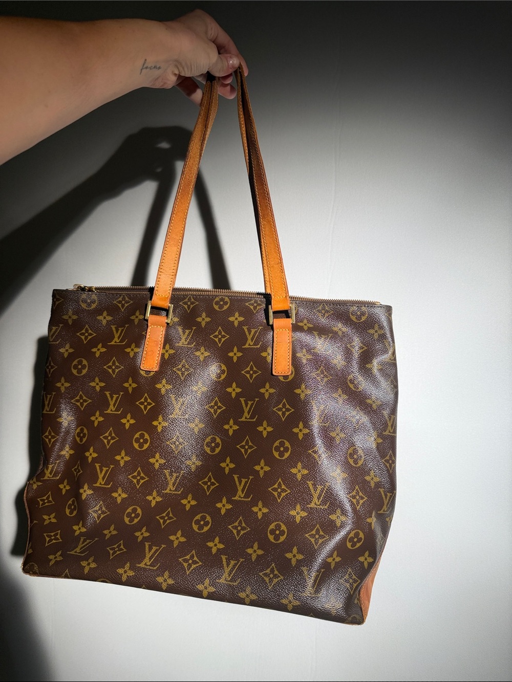 Louis Vuitton Monogram Canvas Tote with Tan Leather Straps